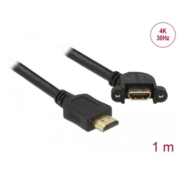 Przewód HDMI-A męski do HDMI-A wtyk żeński, na panel, kątowy 110°, 4K 30Hz 1m Delock 85103