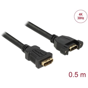 Przewód HDMI-A żeński do HDMI-A wtyk żeński, na panel, 4K 30Hz 0,5m Delock 85465