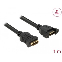 Przewód HDMI-A żeński do HDMI-A wtyk żeński, na panel, 4K 30Hz 1m Delock 85466