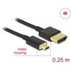 Przewód High Speed HDMI Ethernet - HDMI-A męskie do HDMI micro-D 4K dł. 0,25m Slim Delock 85119