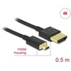 Przewód High Speed HDMI Ethernet - HDMI-A męskie do HDMI micro-D 4K dł. 0,5m Slim Delock 84788