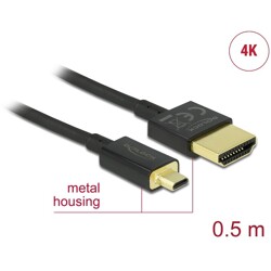 Przewód High Speed HDMI Ethernet - HDMI-A męskie do HDMI micro-D 4K dł. 0,5m Slim Delock 84788