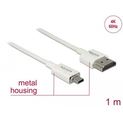 Przewód High Speed HDMI Ethernet - HDMI-A męskie do HDMI micro-D 4K dł. 1m Slim Delock 85149