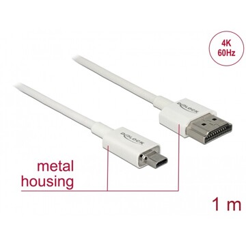 Przewód High Speed HDMI Ethernet - HDMI-A męskie do HDMI micro-D 4K dł. 1m Slim Delock 85149