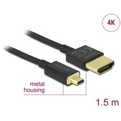 Przewód High Speed HDMI Ethernet - HDMI-A męskie do HDMI micro-D 4K dł. 1,5m Slim Delock 84782