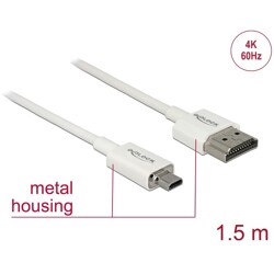 Przewód High Speed HDMI Ethernet - HDMI-A męskie do HDMI micro-D 4K dł. 1,5m Slim Delock 85150