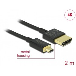 Przewód High Speed HDMI Ethernet - HDMI-A męskie do HDMI micro-D 4K dł. 2m Slim Delock 84783