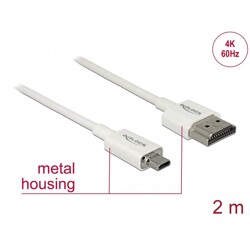 Przewód High Speed HDMI Ethernet - HDMI-A męskie do HDMI micro-D 4K dł. 2m Slim Delock 85151