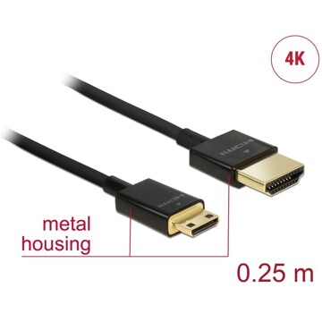 Przewód High Speed HDMI Ethernet - HDMI-A męskie do HDMI mini-C 4K dł. 0,25m Slim Delock 85118