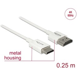 Przewód High Speed HDMI Ethernet - HDMI-A męskie do HDMI mini-C 4K dł. 0,25m Slim Delock 85140