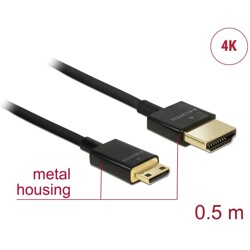 Przewód High Speed HDMI Ethernet - HDMI-A męskie do HDMI mini-C 4K dł. 0,5m Slim Delock 84787