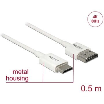 Przewód High Speed HDMI Ethernet - HDMI-A męskie do HDMI mini-C 4K dł. 0,5m Slim Delock 85141