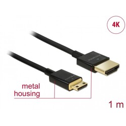 Przewód High Speed HDMI Ethernet - HDMI-A męskie do HDMI mini-C 4K dł. 1m Slim Delock 84776