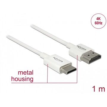 Przewód High Speed HDMI Ethernet - HDMI-A męskie do HDMI mini-C 4K dł. 1m Slim Delock 85142