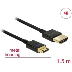 Przewód High Speed HDMI Ethernet - HDMI-A męskie do HDMI mini-C 4K dł. 1,5m Slim Delock 84777