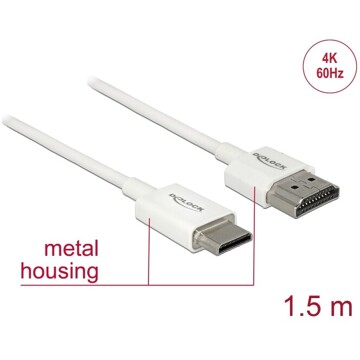 Przewód High Speed HDMI Ethernet - HDMI-A męskie do HDMI mini-C 4K dł. 1,5m Slim Delock 85143