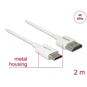 Przewód High Speed HDMI Ethernet - HDMI-A męskie do HDMI mini-C 4K dł. 2m Slim Delock 85144