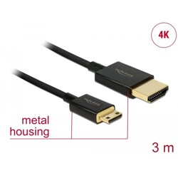 Przewód High Speed HDMI Ethernet - HDMI-A męskie do HDMI mini-C 4K dł. 3m aktywny Slim Delock 84779