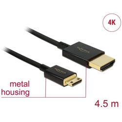 Przewód High Speed HDMI Ethernet - HDMI-A męskie do HDMI mini-C 4K dł. 4,5m aktywny Slim Delock 84780