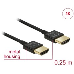 Przewód High Speed HDMI Ethernet - HDMI-A męskie do HDMI-A  4K dł. 0,25m Slim Delock 85117