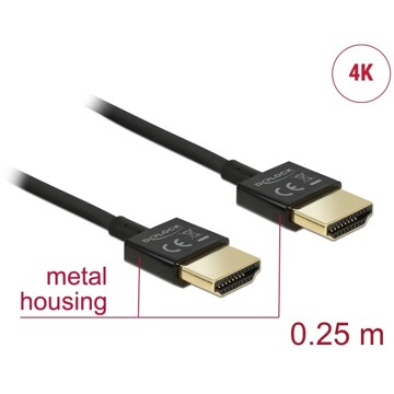 Przewód High Speed HDMI Ethernet - HDMI-A męskie do HDMI-A  4K dł. 0,25m Slim Delock 85117