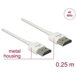 Przewód High Speed HDMI Ethernet - HDMI-A męskie do HDMI-A  4K dł. 0,25m Slim Delock 85120
