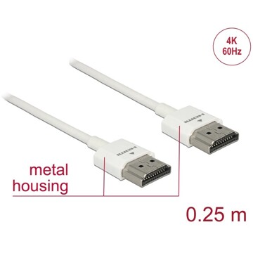 Przewód High Speed HDMI Ethernet - HDMI-A męskie do HDMI-A  4K dł. 0,25m Slim Delock 85120