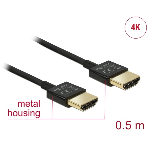 Przewód High Speed HDMI HDMI A-A 3D Slim Premium 0,5m Delock 84786