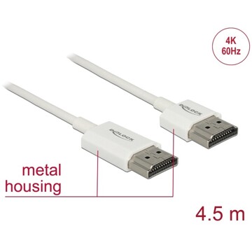 Przewód High Speed HDMI Ethernet - HDMI-A męskie do HDMI-A  4K dł. 4,5m aktywny Slim Delock 85139