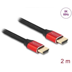 Ultra szybki przewód HDMI 48Gbps 8K 60Hz czerwony 2m certyfikat Delock 85774