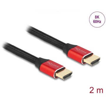 Ultra szybki przewód HDMI 48Gbps 8K 60Hz czerwony 2m certyfikat Delock 85774