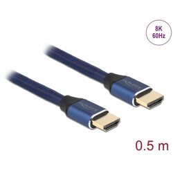 Ultra szybki przewód HDMI 48Gbps 8K 60Hz niebieski 0,5m certyfikat Delock 85445