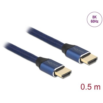 Ultra szybki przewód HDMI 48Gbps 8K 60Hz niebieski 0,5m certyfikat Delock 85445