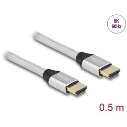 Ultra szybki przewód HDMI 48Gbps 8K 60Hz srebrny 0,5m certyfikat Delock 85365