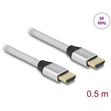 Ultra szybki przewód HDMI 48Gbps 8K 60Hz srebrny 0,5m certyfikat Delock 85365