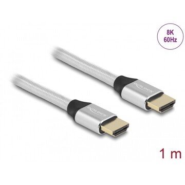 Ultra szybki przewód HDMI 48Gbps 8K 60Hz srebrny 1m certyfikat Delock 85366