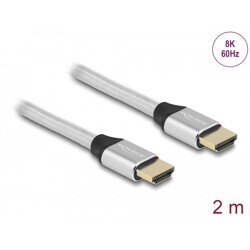 Ultra szybki przewód HDMI 48Gbps 8K 60Hz srebrny 2m certyfikat Delock 85367