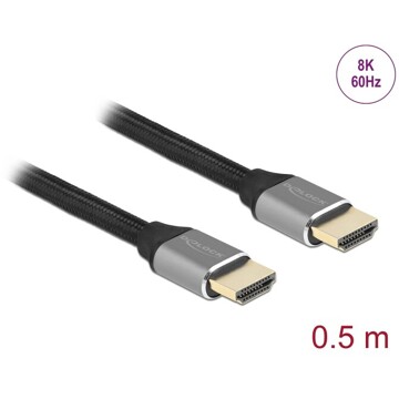 Ultra szybki przewód HDMI 48Gbps 8K 60Hz szary 0,5m certyfikat Delock 83994