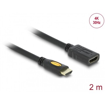 Przedłużacz HDMI-A wtyk-gniazdo High Speed Ethernet 4K 30Hz 2m czarny Delock 83080