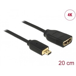 Przewód HDMI Micro D wtyk do HDMI-A gniazdo High Speed Ethernet 3D 4K 20cm Premium Slim Delock 65687