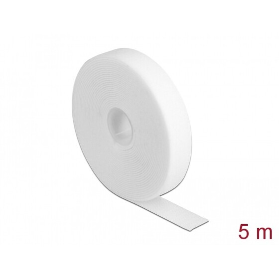 Taśma rzepowa na rolce 5 m x 20 mm kolor biały Delock 18381