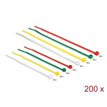 Opaski kablowe kolorowe 200 sztuk 100 x 2,5 mm i 200 x 3,6 mm Delock 18628
