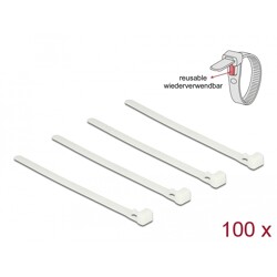 Regulowane opaski zaciskowe białe 150 x 7,5 mm zestaw 100 sztuk Delock 18638