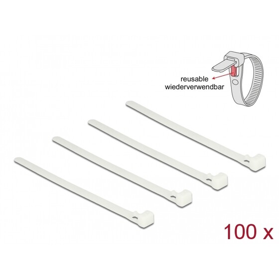 Regulowane opaski zaciskowe białe 150 x 7,5 mm zestaw 100 sztuk Delock 18638