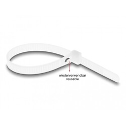 Opaski kablowe wielokrotnego użytku 200 x 7,2 mm 100 sztuk białe Delock 18644