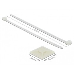 Zaczep do opaski kablowej 40 x 40 mm z opaską 250 x 7,2 mm biały Delock 18679 Zaczep do opaski kablowej 40 x 40 mm z opaską 250 x 7,2 mm biały Delock 18679