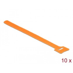 Rzepy do kabli 200 x 12 mm zestaw 10 sztuk pomarańczowe Delock 18696