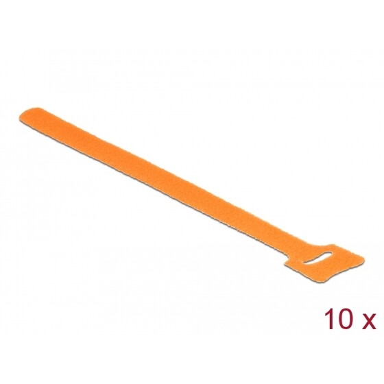 Rzepy do kabli 200 x 12 mm zestaw 10 sztuk pomarańczowe Delock 18696