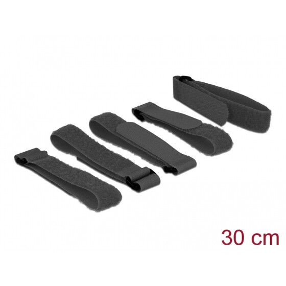 Rzepy z pętelką do kabli 300 x 20 mm zestaw 5 sztuk czarne Delock 18704