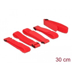 Rzepy z pętelką do kabli 300 x 20 mm zestaw 5 sztuk czerwone Delock 18705